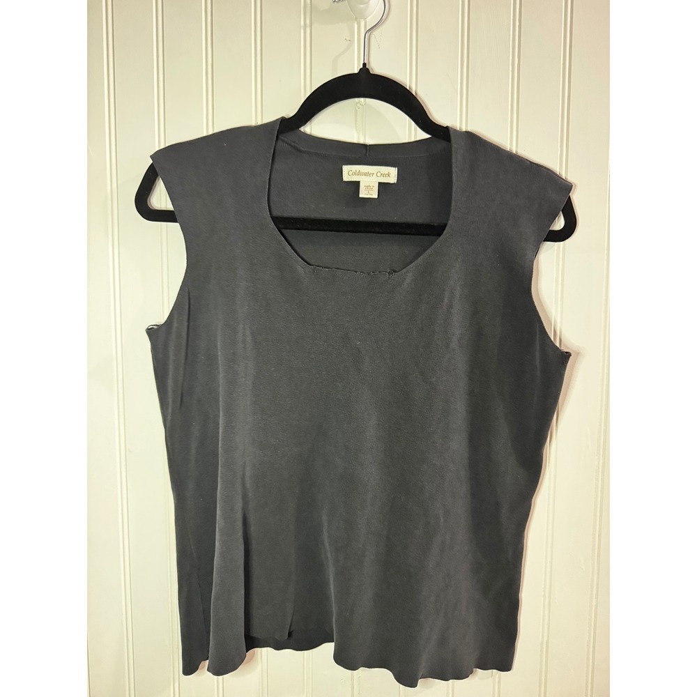 Coldwater Creek Womens Gray Sleeveless Square Neck Knit Shell Top Size L 14-16
